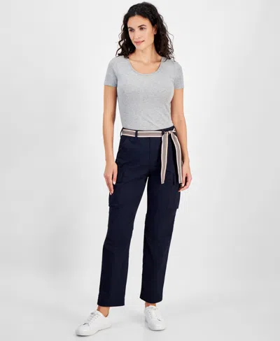 NAUTICA JEANS WOMEN'S HIGH-RISE STRIPED-BELT CARGO PANTS