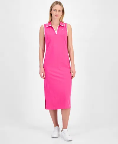Nautica Jeans Women's Johnny-collar Sleeveless Midi Dress