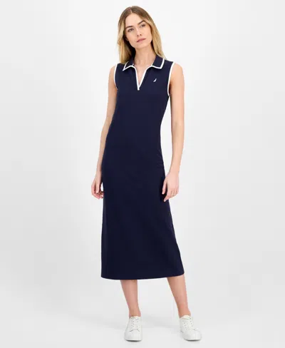Nautica Jeans Women's Johnny-collar Sleeveless Midi Dress