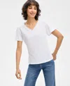 Nautica Jeans Women's Lace-trim V-neck T-shirt In Bright White