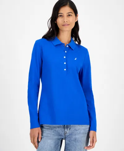 Nautica Jeans Women's Long Sleeve Polo Shirt In Blue