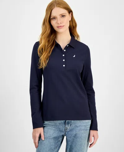 Nautica Jeans Women's Long Sleeve Polo Shirt In Blue