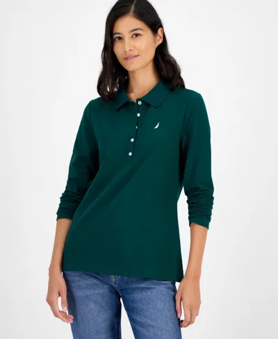 Nautica Jeans Women's Long Sleeve Polo Shirt In Green