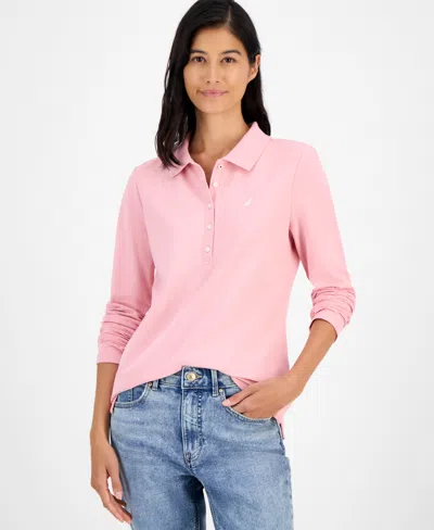Nautica Jeans Women's Long Sleeve Polo Shirt In Pink