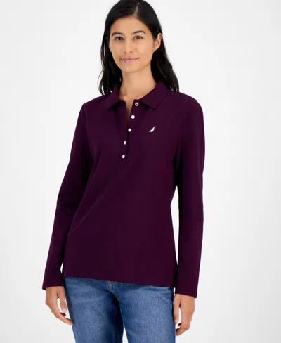 Nautica Jeans Women's Long Sleeve Polo Shirt In Purple