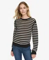 Nautica Jeans Women's Long Sleeves Pointelle Crew Neck Sweater In Black,white Swan