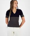 Nautica Jeans Women's Metallic-stripe Short-sleeve Sweater In Night Sky Multi