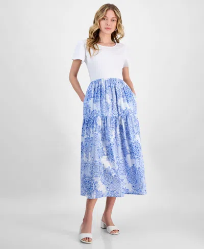 Nautica Jeans Women's Mixed Media Midi Dress In Bright White Multi