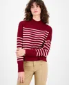 Nautica Jeans Women's Mock-neck Stripe Long-sleeve Sweater