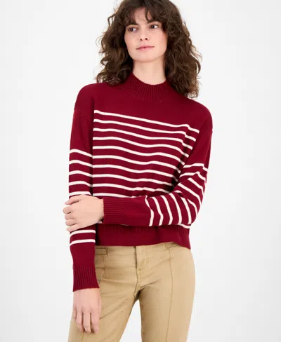 Nautica Jeans Women's Mock-neck Stripe Long-sleeve Sweater