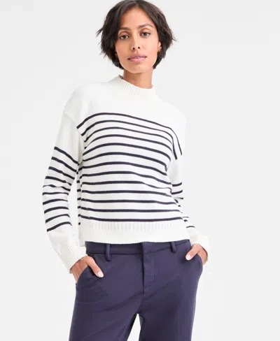 Nautica Jeans Women's Mock-neck Stripe Long-sleeve Sweater