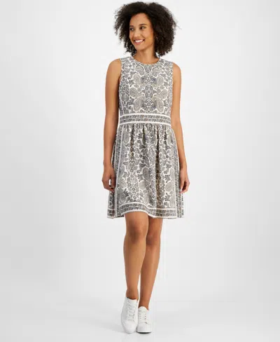 Nautica Jeans Women's Paisley Border-print Sleeveless Dress In White