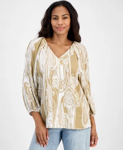 Nautica Jeans Women's Paisley-print Raglan Top In Rope,ivory