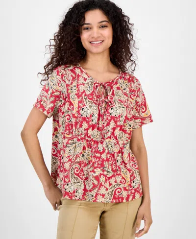 Nautica Jeans Women's Paisley-print Tie-neck Top