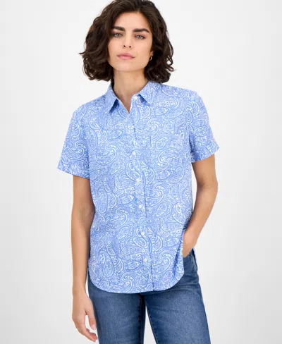 Nautica Jeans Women's Paisley Short-sleeve Camp Shirt In Blue