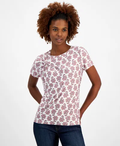 Nautica Jeans Women's Paisley Twist-accent Crewneck T-shirt In Brdl Rose