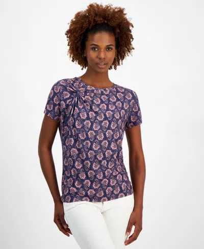 Nautica Jeans Women's Paisley Twist-accent Crewneck T-shirt In Denim Mult