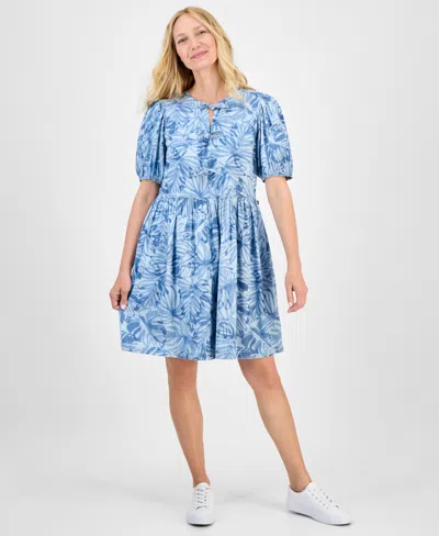 Nautica Jeans Women's Palm-print Bow-trim Dress