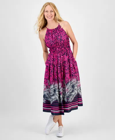 Nautica Jeans Women's Palm-print Halter Midi Dress