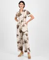 Nautica Jeans Women's Palm-print Linen-blend Wide-leg Pants In Parchment Multi