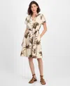 Nautica Jeans Women's Palm-print Short-sleeve Shirtdress In Parchment Multi