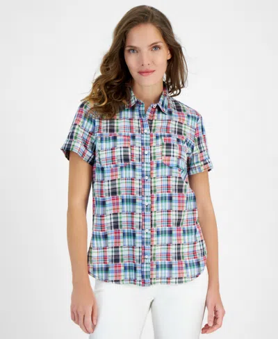 Nautica Jeans Women's Patchwork Plaid Cotton Shirt In Multi