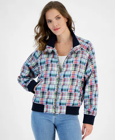Nautica Jeans Women's Patchwork Plaid-print Cotton Jacket In Nigh Sky M