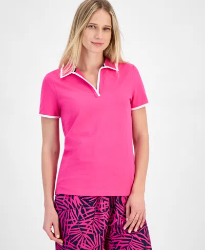 Nautica Jeans Women's Pique-knit Johnny Collar Shirt
