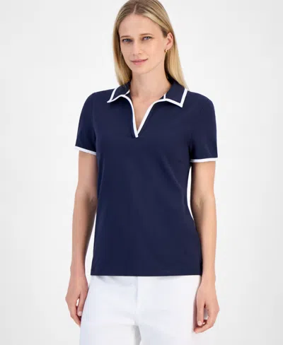 Nautica Jeans Women's Pique-knit Johnny Collar Shirt