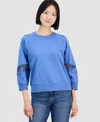 Nautica Jeans Women's Pleated Lace-trim 3/4-sleeve Sweatshirt In Blue