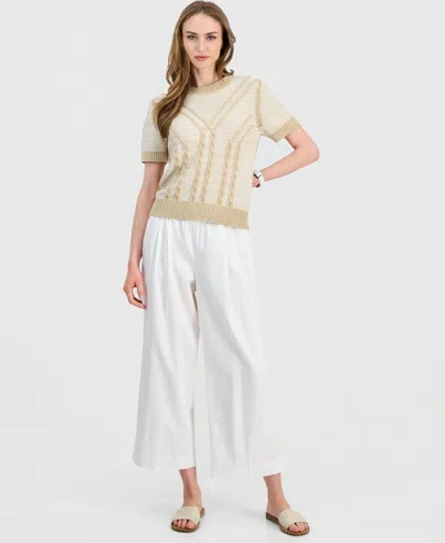 Nautica Jeans Women's Pleated Twill Wide-leg Pants In White