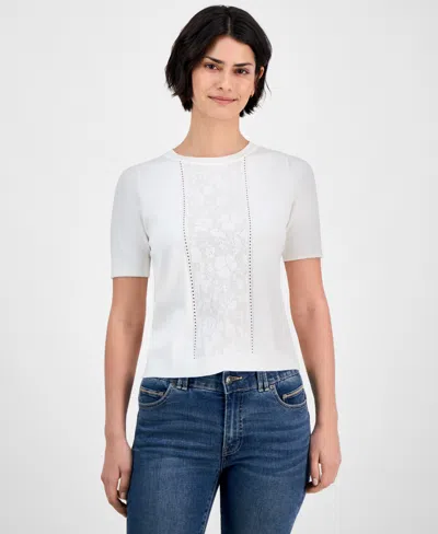 Nautica Jeans Women's Pointelle Short-sleeve Sweater In Ivory