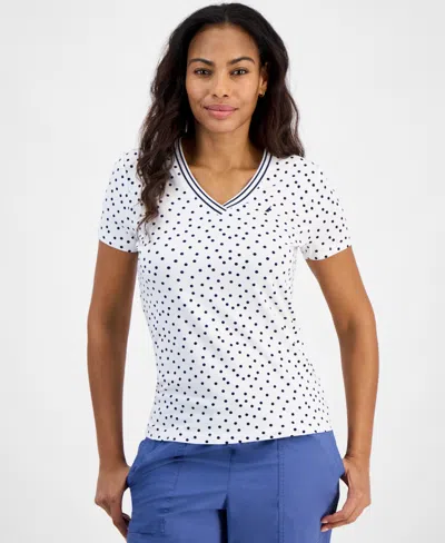 Nautica Jeans Women's Polka-dot Rivera Top In Bright White,night Sky