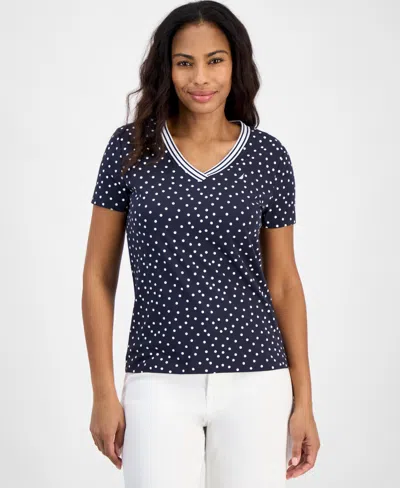 Nautica Jeans Women's Polka-dot Rivera Top In Night Sky,bright White