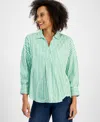 Nautica Jeans Women's Port Stripe Cotton Collared Blouse In Fern,white