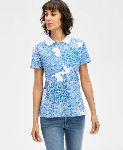 Nautica Jeans Women's Printed Polo Shirt In Bright White Multi