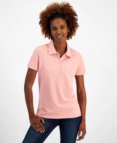 Nautica Jeans Women's Printed-trim Pocket Polo Shirt In Bridal Ros