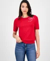 Nautica Jeans Women's Rhinestone-bow Short-sleeve Sweater In Red