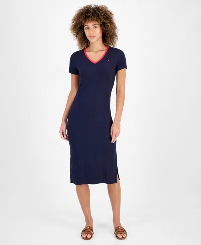 Nautica Jeans Women's Rib-knit Midi T-shirt Dress In Night Sky