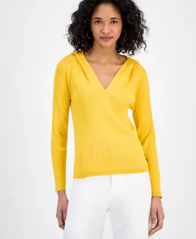 Nautica Jeans Women's Ribbed Hoodie Sweater In Goldenrod