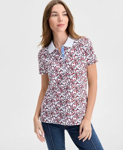 Nautica Jeans Women's Ribbons Short-sleeve Polo Shirt In Multi