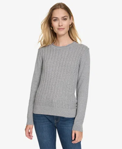 Nautica Jeans Women's Roll Neck Stacked Cable Sweater In Fog Heather