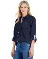 Nautica Jeans Women's Roll-tab Button-front Shirt In Black