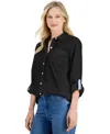 Nautica Jeans Women's Roll-tab Button-front Shirt In Black