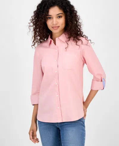 Nautica Jeans Women's Roll-tab Button-front Shirt In Pink