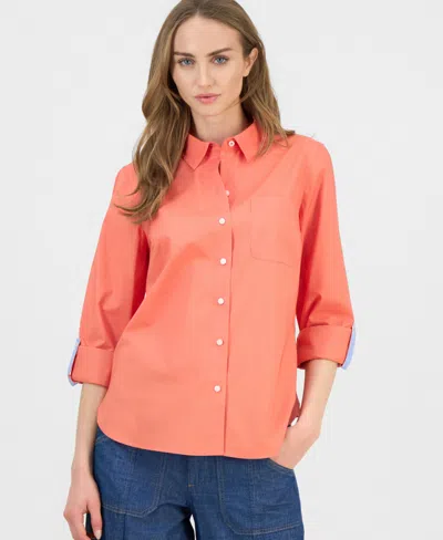 Nautica Jeans Women's Roll-tab Button-front Shirt In Pink