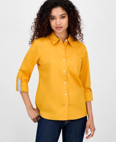 Nautica Jeans Women's Roll-tab Button-front Shirt In Yellow