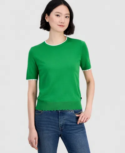 Nautica Jeans Women's Scallop-trim Short Sleeve Crewneck Sweater