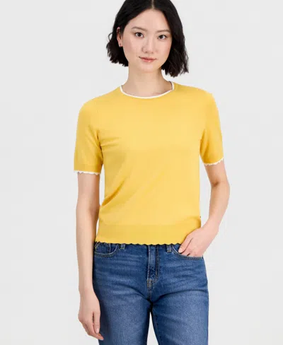 Nautica Jeans Women's Scallop-trim Short Sleeve Crewneck Sweater
