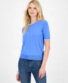 Nautica Jeans Women's Scallop-trim Short Sleeve Crewneck Sweater In Blue